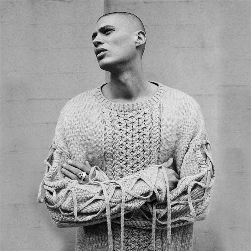 Осень хип хоп подвесной ремень свитер для мужчин