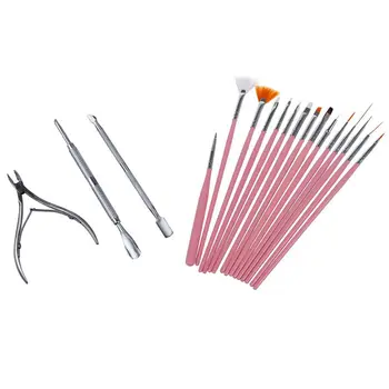 

1 Set Pocket Nail Cuticle Nipper Pack Contains Nail Trimmer & 15Pcs Nail Art Acrylic Uv Gel Design Brush Set