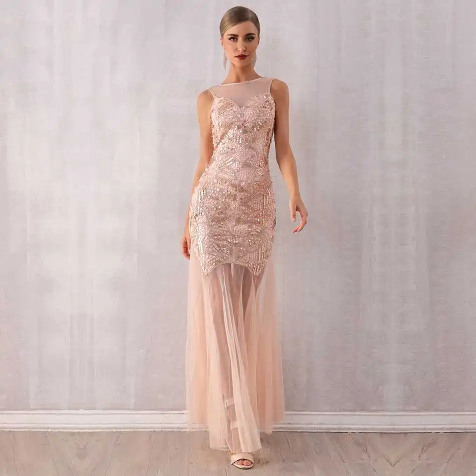 

Seamyla Sexy Women Tank Sequined Mesh Dresses Long Elegant Maxi Sleeveless Club Dress Backless Celebrity Evening Party Vestidos