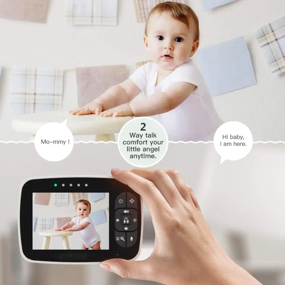 3.5 inch Large Screen Baby Monitor Infrared Night Vision Wireless Video Color Monitor with Lullaby Remote Pan-Tilt-Zoom Camera wireless baby monitor,video baby monitor