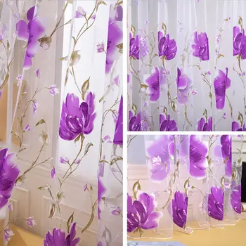 

100*200CM Wear Rod Offset French Window Curtain Printing Crown Rose Flower /Snowball /Sun Flower Pattern Window 2049