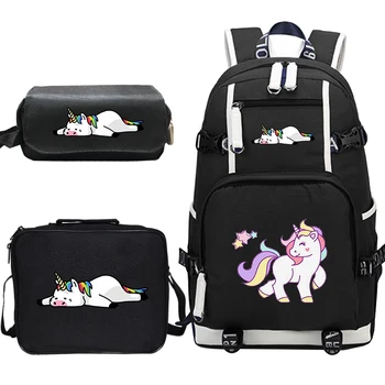 

Mochila Unicorn Backpack 3pcs/set lunch totes Pencil Case School Bags for Teenage Girls Boy Women Travel Backpack Laptop Bagpack