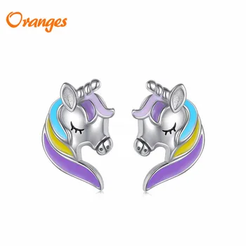 

NEW Fashion Colorful Glitter Unicorn Stud Earrings Kids Children Jewelry Simple Animal Cute Small Earrings Women Gift Christmas