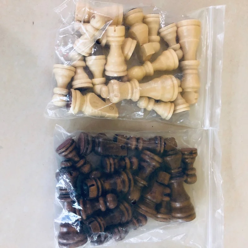A Set Chess Pieces Original Solid Wood 3 Inch Brown and Wood board game wooden chess table games chess pieces
