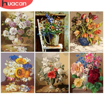 

HUACAN DIY Pictures By Number Flower Drawing On Canvas Paint By Numbers Flowers Hand Painted Paintings Art Gift Kits Home Decor