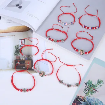 

Handmade Chinese Knot Rope Red Madonna Metal Brand Bracelet Crystal Red Bead Braided Bracelet