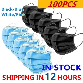 

100 Pcs Mask Disposable Nonwove 3 Layer Ply Filter Mask mouth Face mask filter safe Breathable Protective masks Fast Shipping