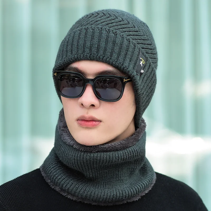 Winter Hat Set Scarf Glove 3 Pieces For Men And Women Outdoor Knitted Hat Warm Thicken Skullies Beanie Scarf Set