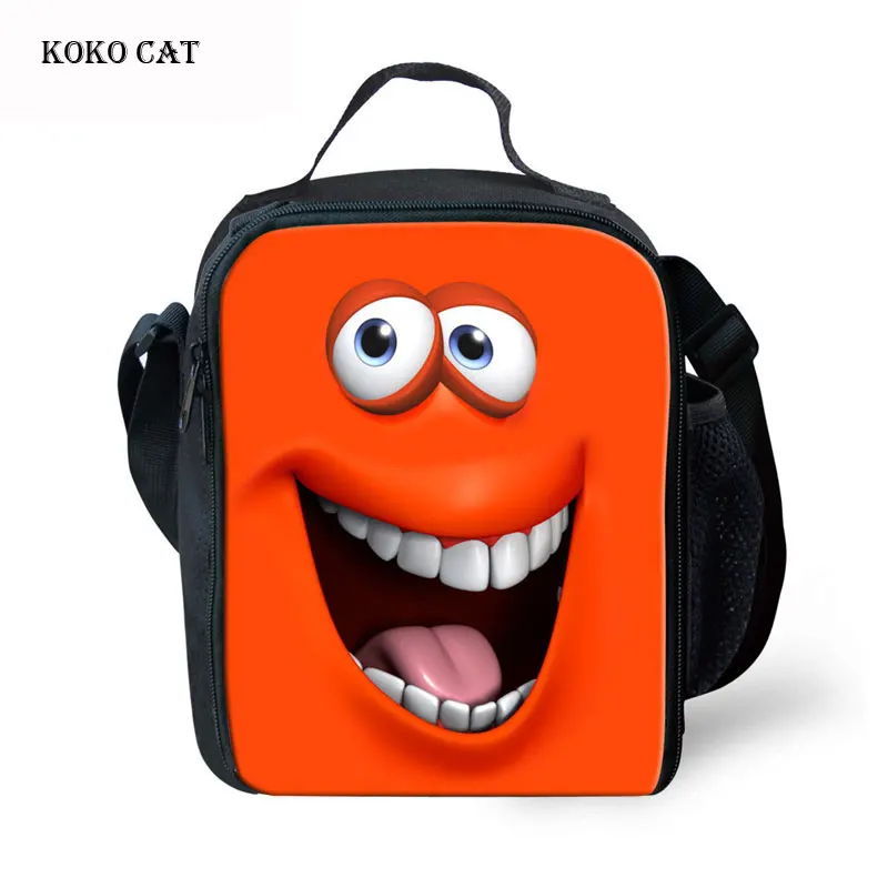 KOKOCAT/Изолированные сумки-холодильники с забавным принтом лица для мальчиков; модная детская коробка для ланча с героями мультфильмов; Термосумки для еды и пикника