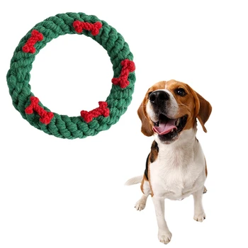 

Puppy Cotton Rope Pet Dog Chew Toys Woven Ring Teeth Bite-Resistant Toys For Pet Dog As Christmas Gift