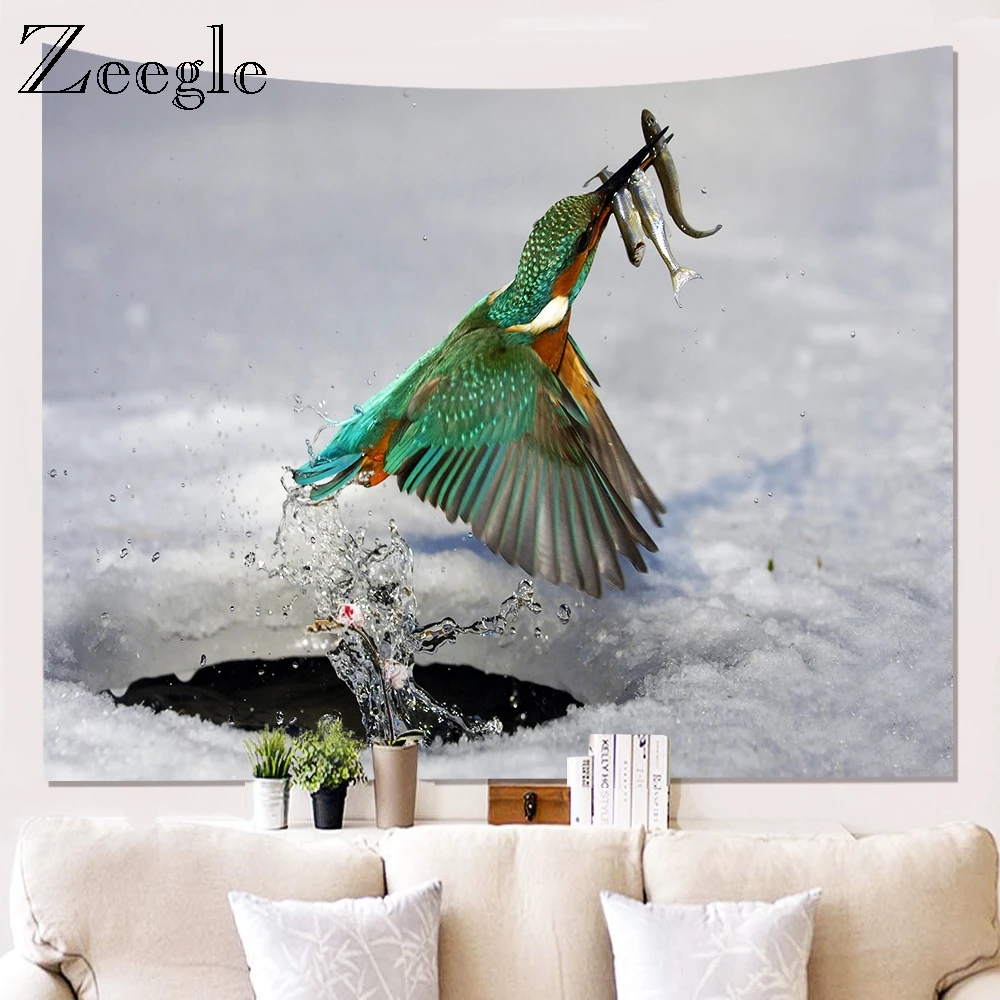Zeegle 3D Bird Tapestry Washable Decor Wall Hanging Modern Living Room Wall Blanket Waterproof Wall Tapestry Decoration for Home