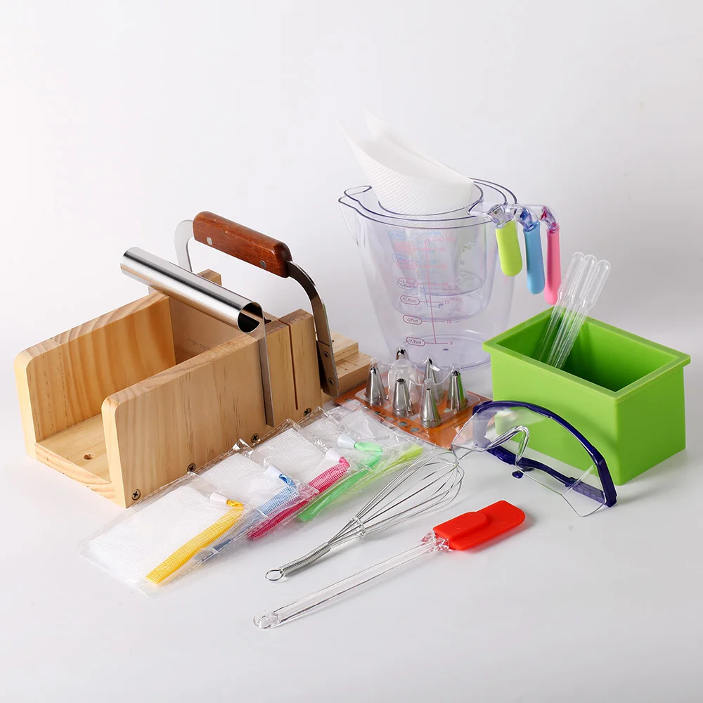 Full Soap Making Supplies Kit Small Loaf Silicone Mold with Wood Soap Beveler Planer,2 Pieces Stainless Steel cutters DIY