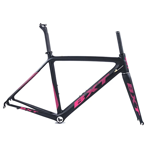 BXT Bicycle Frame Full Carbon Road Bike Frame ultralight 980g 700C Aero Racing Bicycle Frameset with Fork Seatpost Headset Clamp - Цвет: BXT pink logo