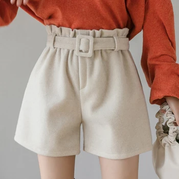 

2019 Autumn Winter Shorts Feminino Casual Loose Chic High Waist With Belt Shirts Women Plus Size Black Short Pants Mujer