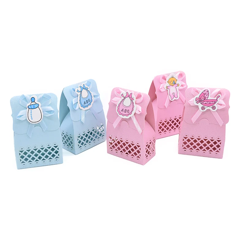 12pcs Cute Boy And Girl Gift Box Laser Pearl Paper Engraving Baby Shower Candy Box Decor Birthday Bag Activity Party Supplies