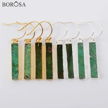 

BOROSA 5Pairs Rectangle Chalcedonies Earrings in Gold/Silver Color Australian Jades Natural Stone Dangle Earring Jewelry G1922