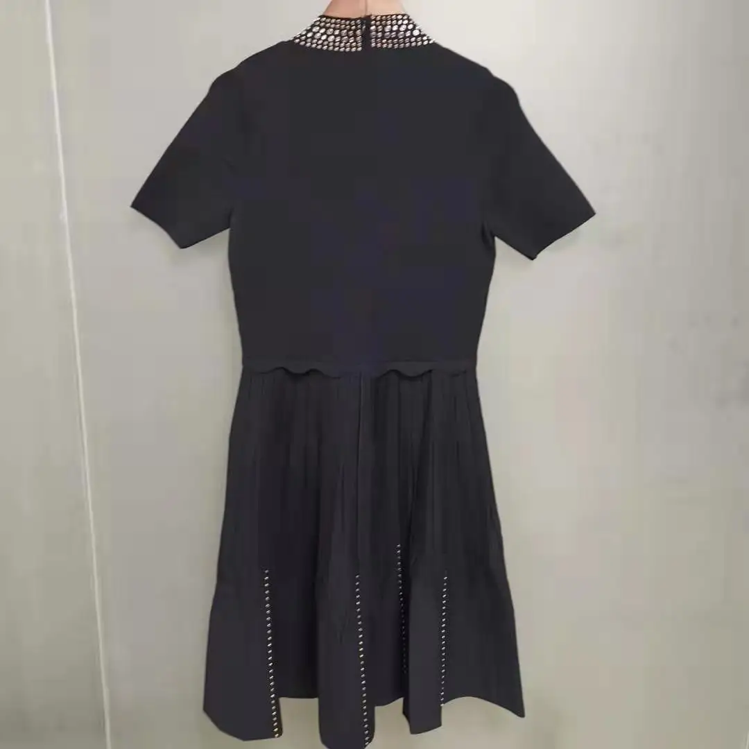 Women Dress Autumn / Winter Black Round Neck Short-sleeved beading Hot Drilling Dress