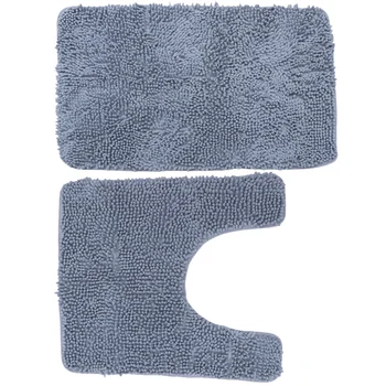 

2pcs Chenille Floor Mats Closestool Floor Mats Simple Durable Floor Mats for Home (Silver Gray 50x60cm, 50x80cm)