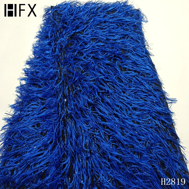 HFX 5 ярдов Высокое качество с перьями вышитые сетки тюль сетка кружева золото Французский кружевная ткань со стразами для свадебного платья H2819