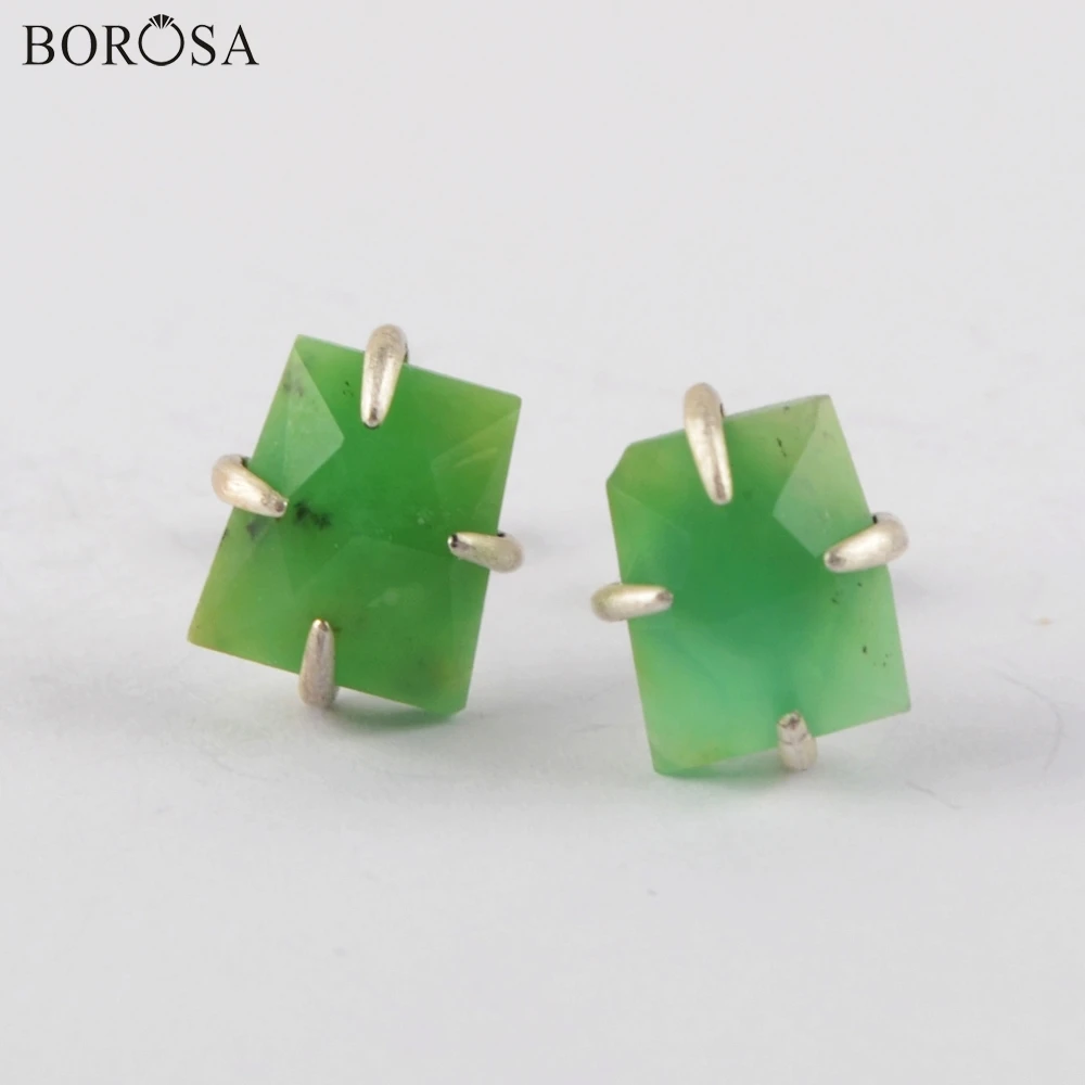 Australian Jade Серьги из серебра BOROSA пробы, медные бирюзовые серьги-гвоздики, серьги с кристаллами ювелирные изделия из Лабрадорита, милые женские серьги SS201 - Окраска металла: Australian Jade
