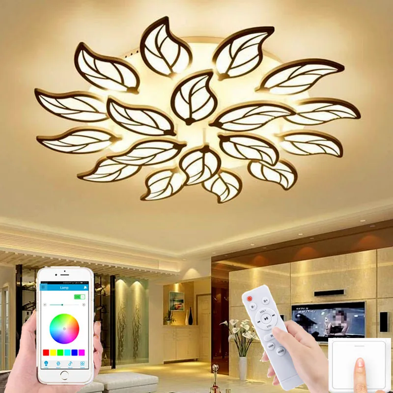 

LED ceiling lamp remote control APP control study bedroom ceiling lamp leaf shape LED chandelier living room lamp hotel lighting