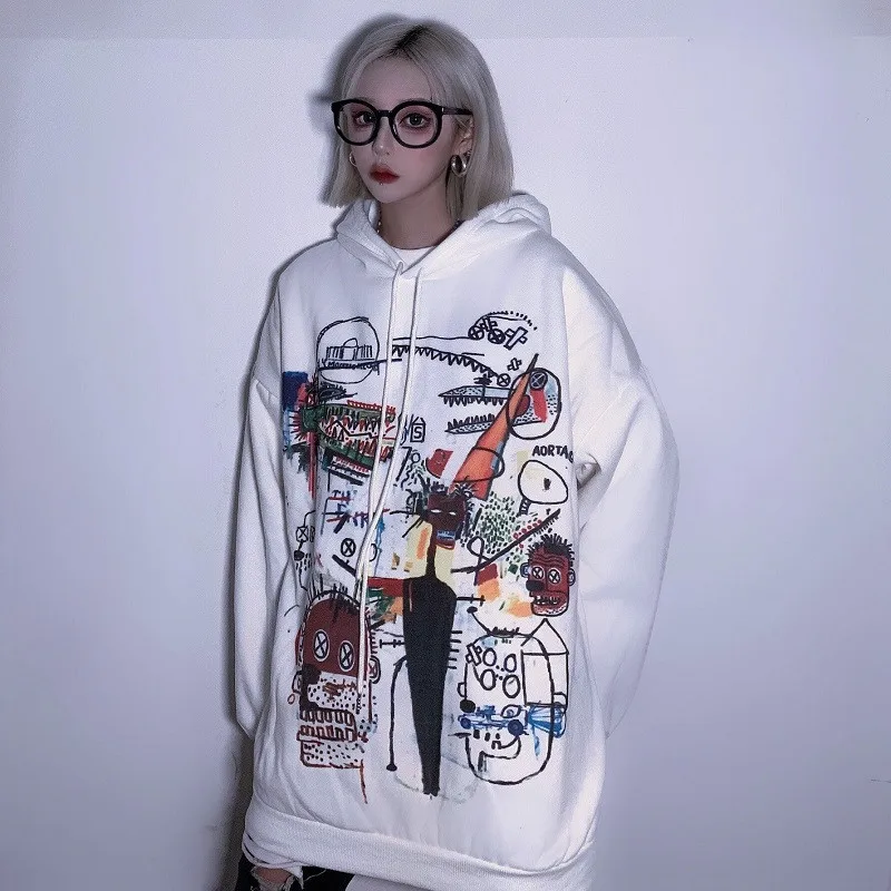 Lychee Harajuku повседневные свободные женские флисовые толстовки пуловеры граффити женские флисовые толстовки с капюшоном осенние дамские свитшоты