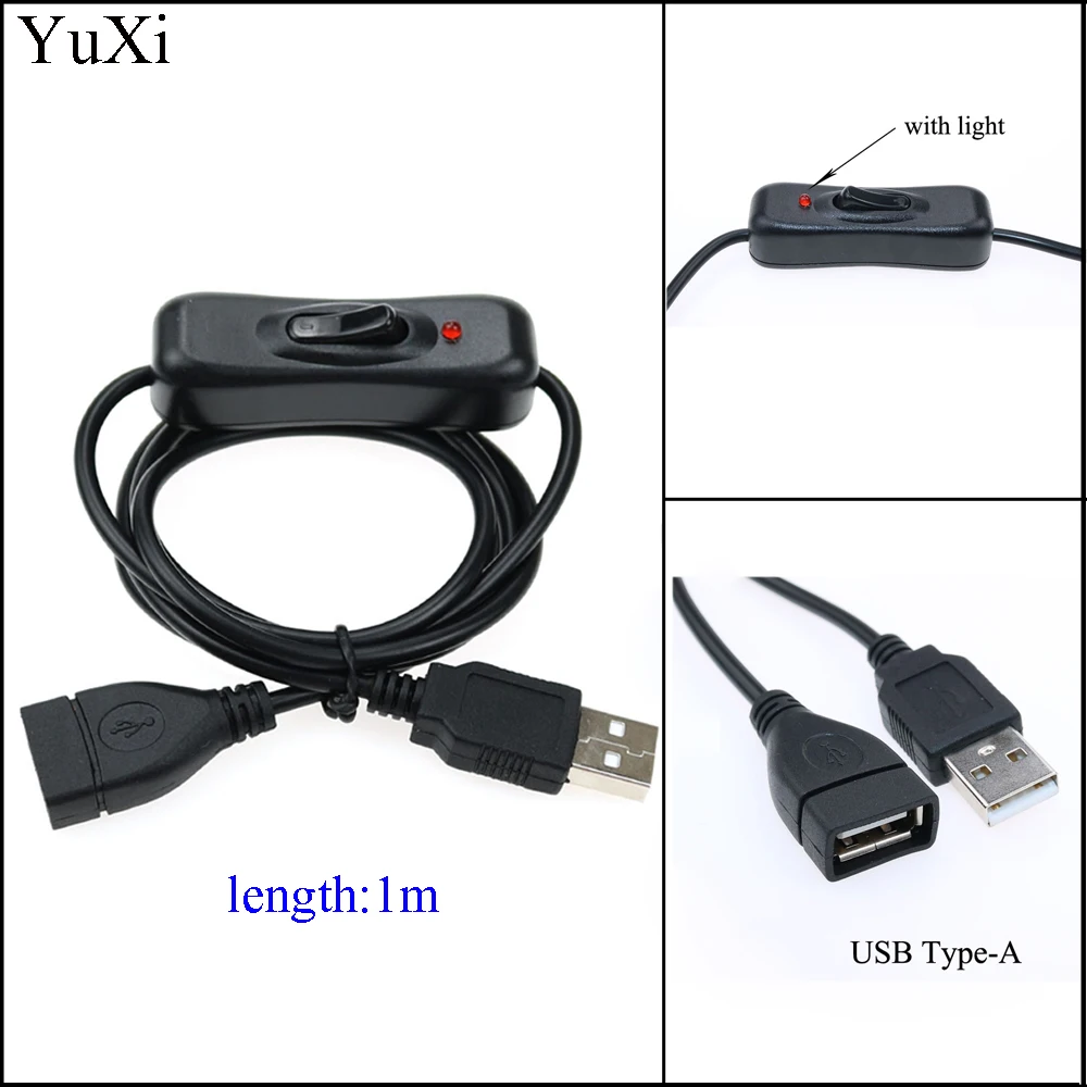 

YuXi USB 2.0 Cable A Male to A Female Switch ON OFF Cable Toggle LED Lamp Power Line Black white 1M
