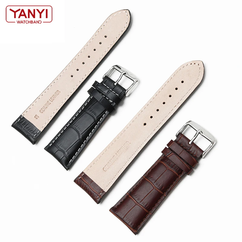 Men's Genuine Leather Alligator Grain Watch Strap with Pin Buckle Clasp, 22mm-28mm Adjustable Bracelet