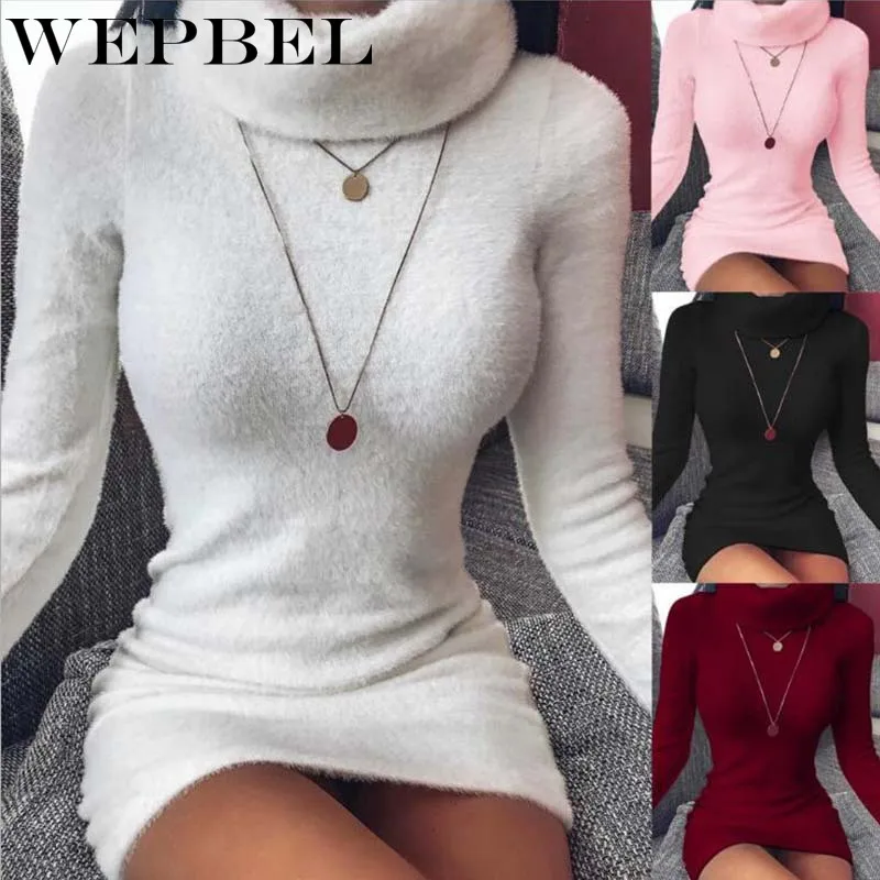 Новинка модное женское платье-свитер WEPBEL с длинным рукавом и высоким воротом