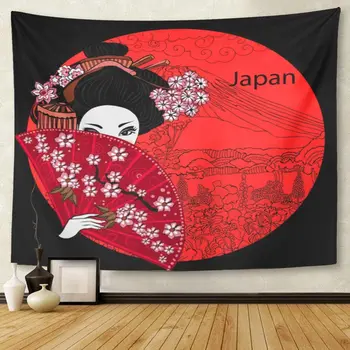 

Black Japan Geisha Japanese Woman Asian Beautiful Tapestry Wall Hanging for Living Room Bedroom Dorm 60x80 Inches
