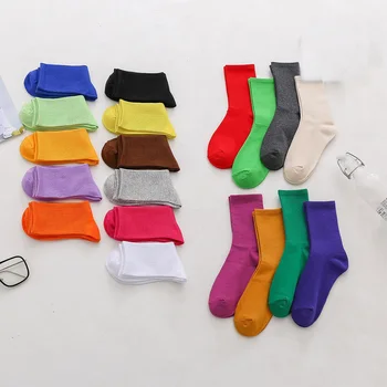 

10 Pairs Crew Comfortable Sweat Absorption Casual Assorted Colors Non Slip Autumn Winter Sweet Women Socks Solid Cotton Blend