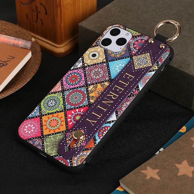 Ремешок на запястье, мягкий ТПУ чехол s для iPhone 11 pro max 6s 7 8 Plus X XR Xs, винтажный сетчатый цветочный узор, чехол для телефона, чехол Etui