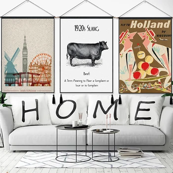 

Netherlands Windmill Cow Vintage Travel Hanging Cloth Cotton Line Paintings Posters Home Decor Wall Hanging Tapestry Gift