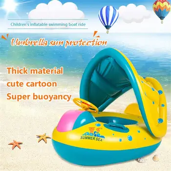 

Floating Baby Safe Inflatable Float Seat Boat Baby Swimming Ring With Awning Seat Steering Water Sport Toy Zwembad Accessoires