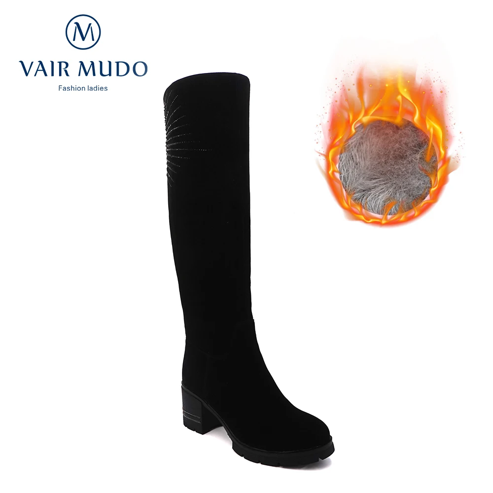 

VAIR MUDO Winter Boots Shoes Women Knee-High Boot Black Casual Ladies Female Round Toe Platform High Heels Warm Snow Boots ZT14