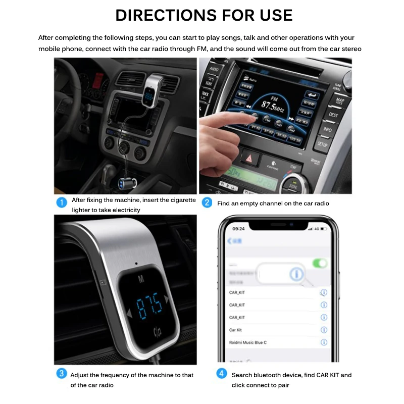 Dual USB Outputs Fast Car Charger Mp3 Player USB Bluetooth Receiver FM Transmitter Modulator Car Aux Wireless Radio Adapter
