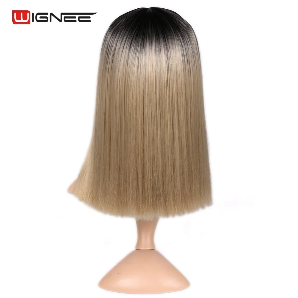 Wignee короткий прямой синтетический парик из волос для женщин черный корень к розовым/Блонд высокой плотности бесклеевая парики