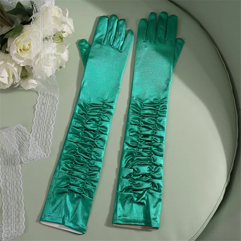 green 50 см, сексуальные цветные Сатиновые длинные перчатки для женщин, женские перчатки, Вечерние перчатки для театральных танцев - Цвет: green