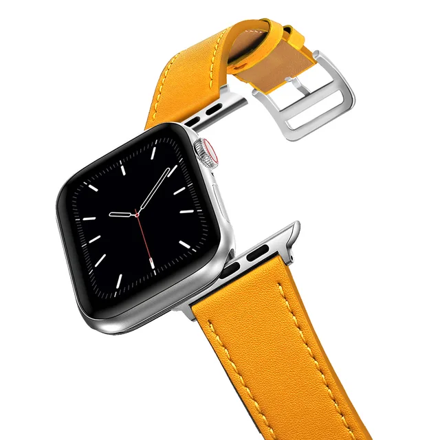 Business Real Leather Loop Bracelet Belt Band for Apple Watch SE 7654 42MM 38MM 44MM 40MM Strap on Smart iWatch 3 Watchband 45mm amber