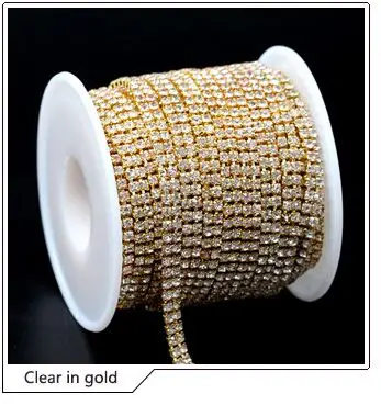 ss6 silver gold 1 ярд 2-рядная ss6 ss8 ss12 ss16 crystal clear/AB Стразы Золотой/посеребренный Кубок коготь Тесная цепь шить на Diamantes лентой отделка - Цвет: ss6 silver gold
