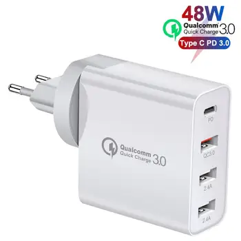 48W Quick Charger Type C USB PD Charger for Samsung S20 for iPhone 12 11 XS Max iPad Pro Huawei QC3.0 Fast Wall Charger Adapter