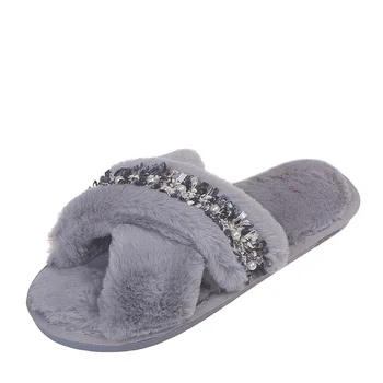 

2020 Slippers Faux Fur Shoes Women Home Flat Plush Slippers Fashion Outdoor Summer Fluffy Slippers Women House Slippers Faux Fur