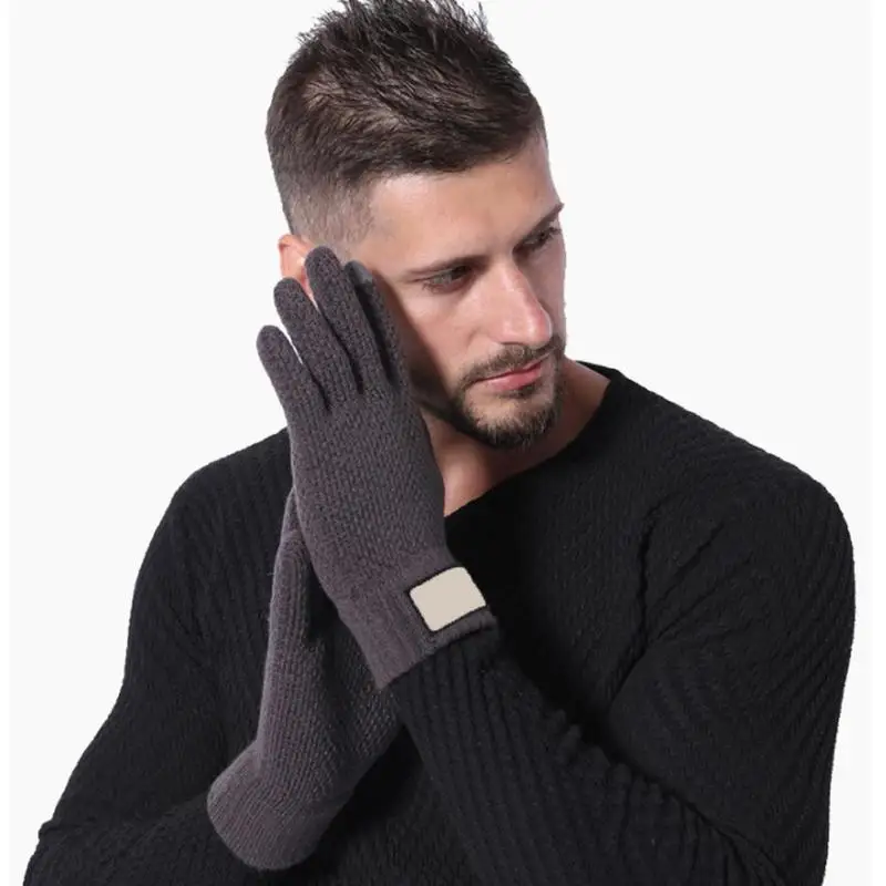 Осенние и зимние мужские вязаные Утепленные перчатки, кашемировые одноцветные перчатки для езды на велосипеде, теплые перчатки, вязаные перчатки