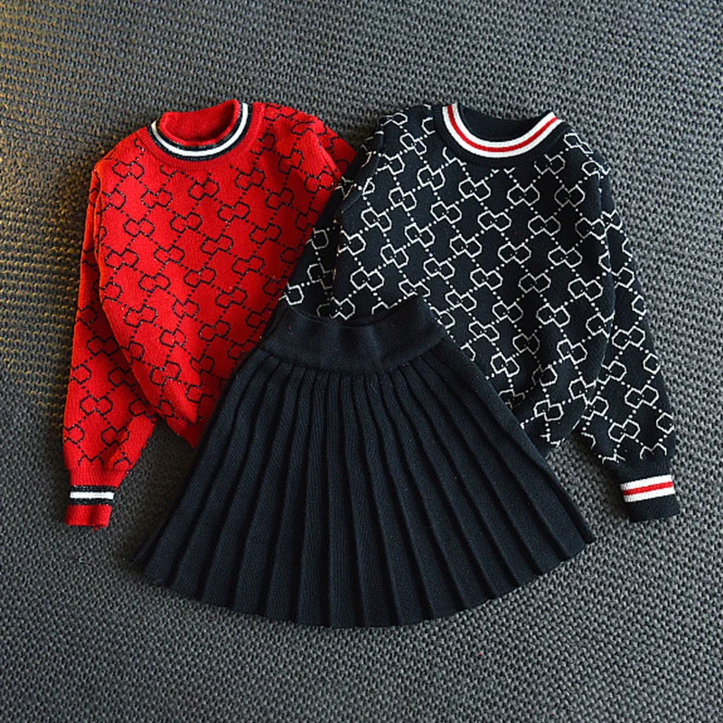 

2019 Autumn New Style Korean-style GIRL'S Suit Versatile Sweater Tops Pleated Miniskirt Two-Piece Set
