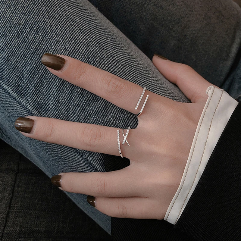 925 Sterling Silver Open Adjustable Ring Shiny Zircon Multifunctional Decoration Simple Index Finger Ring Female Wedding Jewelry silver rings,silver ring,wedding rings