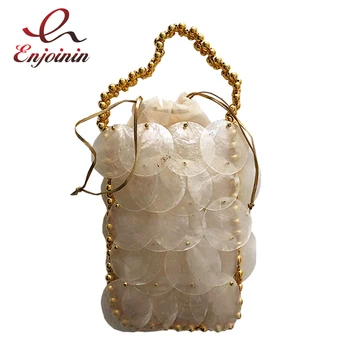 

Fashion Pearls Shell Beaded Bag Vintage Bucket Women Purses and Handbags Party Evening Bag Female Mini Clutch Bag
