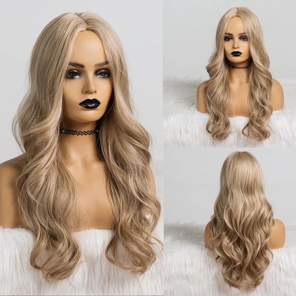 EASIHAIR длинные Омбре коричневый до блонд парики с челкой синтетические парики для черных женщин Glueless Волнистые Косплей парики высокая температура