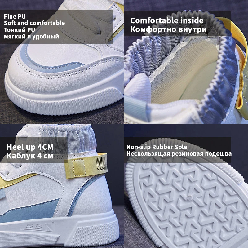 New Arrival Womens Spring Platform High top Sneakers ,White,Black Vulcanize ShoesNon Slip Comfort Casual Sneakers,Kawaii Shoes