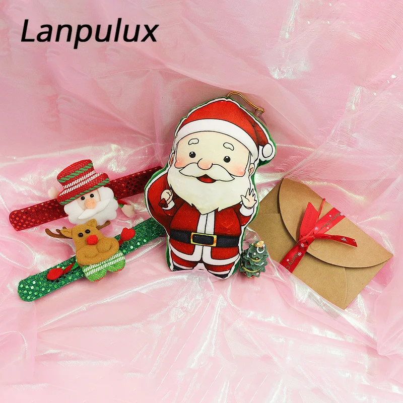 Lanpulux, Рождественская Подарочная коробка, светящийся браслет, поющий Санта, подушка в форме Санта-Клауса, рождественская елка, украшения, Детский светодиодный праздничный игрушки