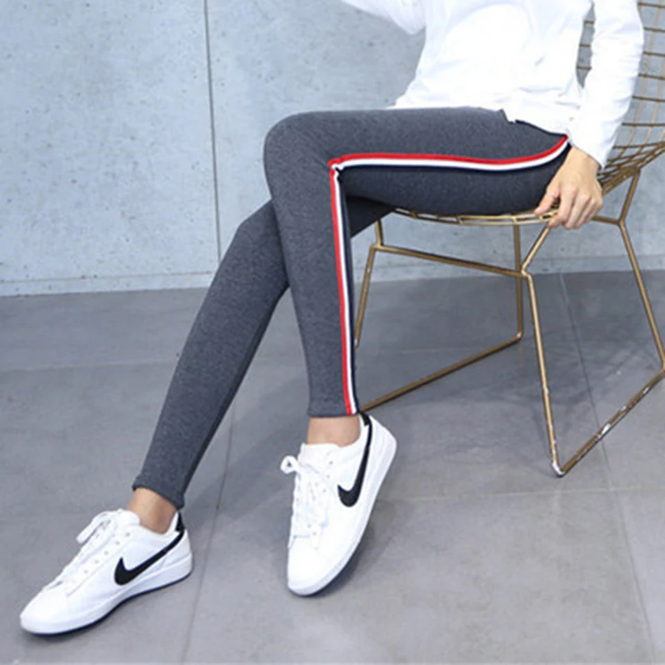 

High Quality Cotton Leggings Side stripes Women Casual Legging Pant Plus Size 5XL High Waist Fitness Leggings Plump Female